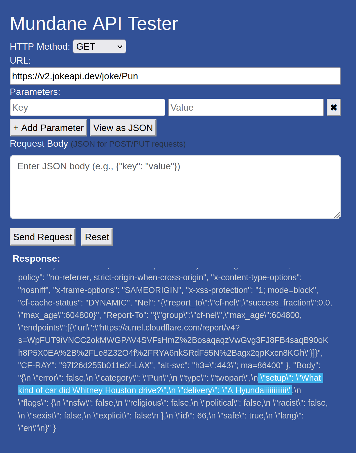 the app with a sample response