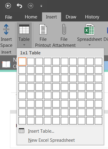 OneNote - Insert 1 x 1 table